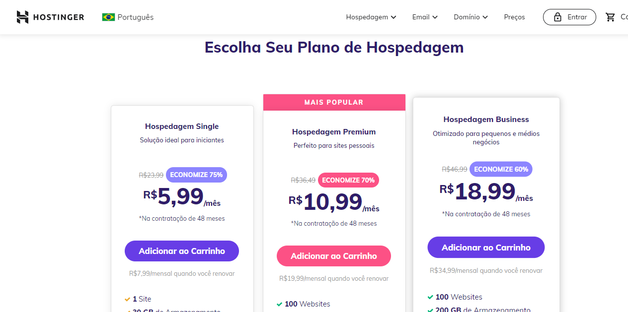 Código de Cupom da Hostinger Desconto Promocional de 15-90% OFF