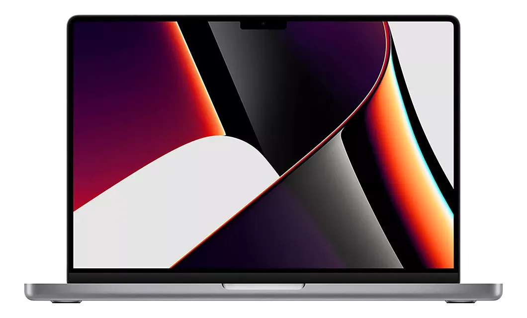 Imagem De Um Macbook Pro 16 Polegadas De 2021 Com Chip M1 Pro, Tela Retina De Alta Resolução Exibindo Gráficos Abstratos Coloridos.