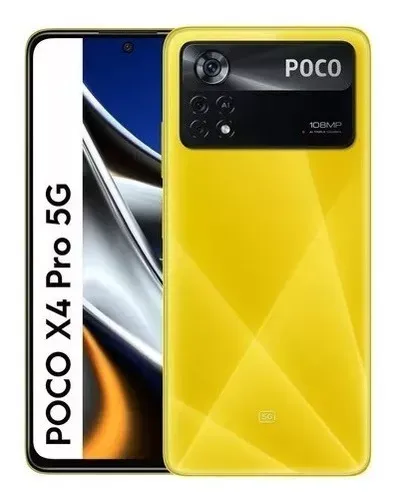  Smartphone Poco X4 Pro 5G Amarelo Com Câmera De 108 Mp E Tela Frontal Ampla, Destacando O Design Moderno E Desempenho 5G.