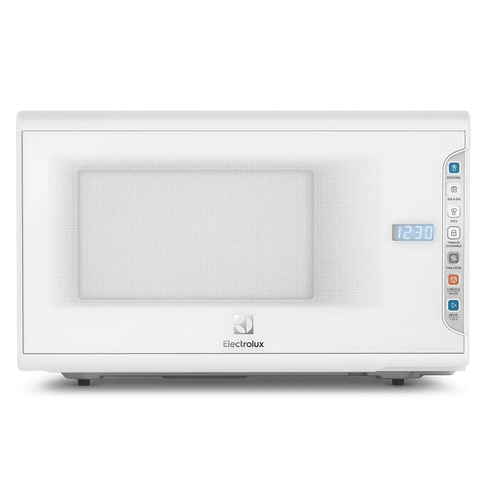 Micro-Ondas Electrolux Branco Com Painel Digital E Funções De Cozimento E Descongelamento, Ideal Para Uso Residencial.