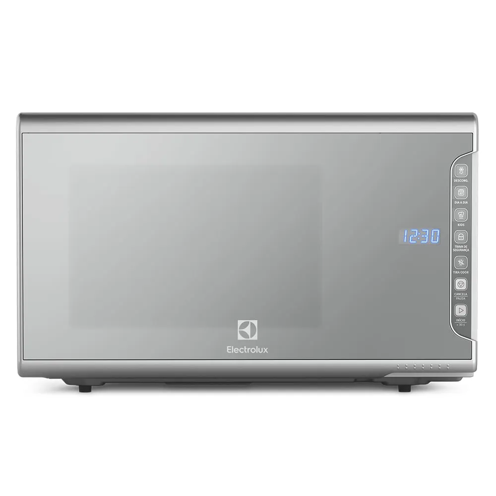 Micro-Ondas Electrolux Espelhado Com Painel Digital E Opções De Descongelamento E Aquecimento.