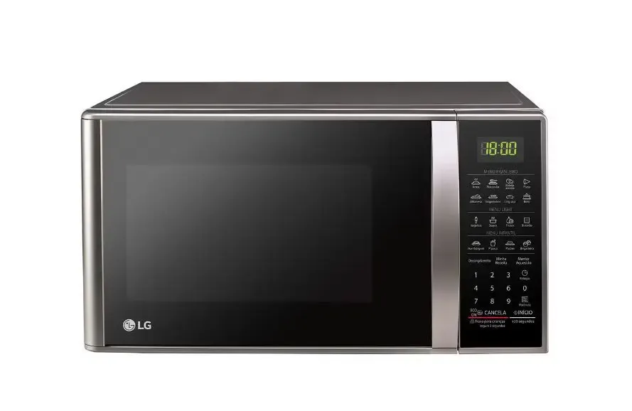 Micro-Ondas Lg Com Acabamento Moderno Em Aço Inoxidável E Painel Digital Com Diversas Funções.