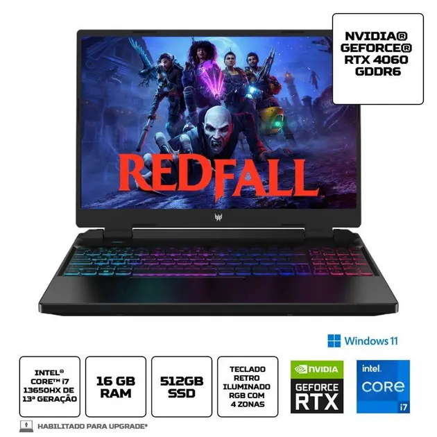 Notebook Gamer Acer Predator Helios Neo - Intel Core i7-13650HX, 16GB RAM, 512GB SSD, RTX 4060, 16